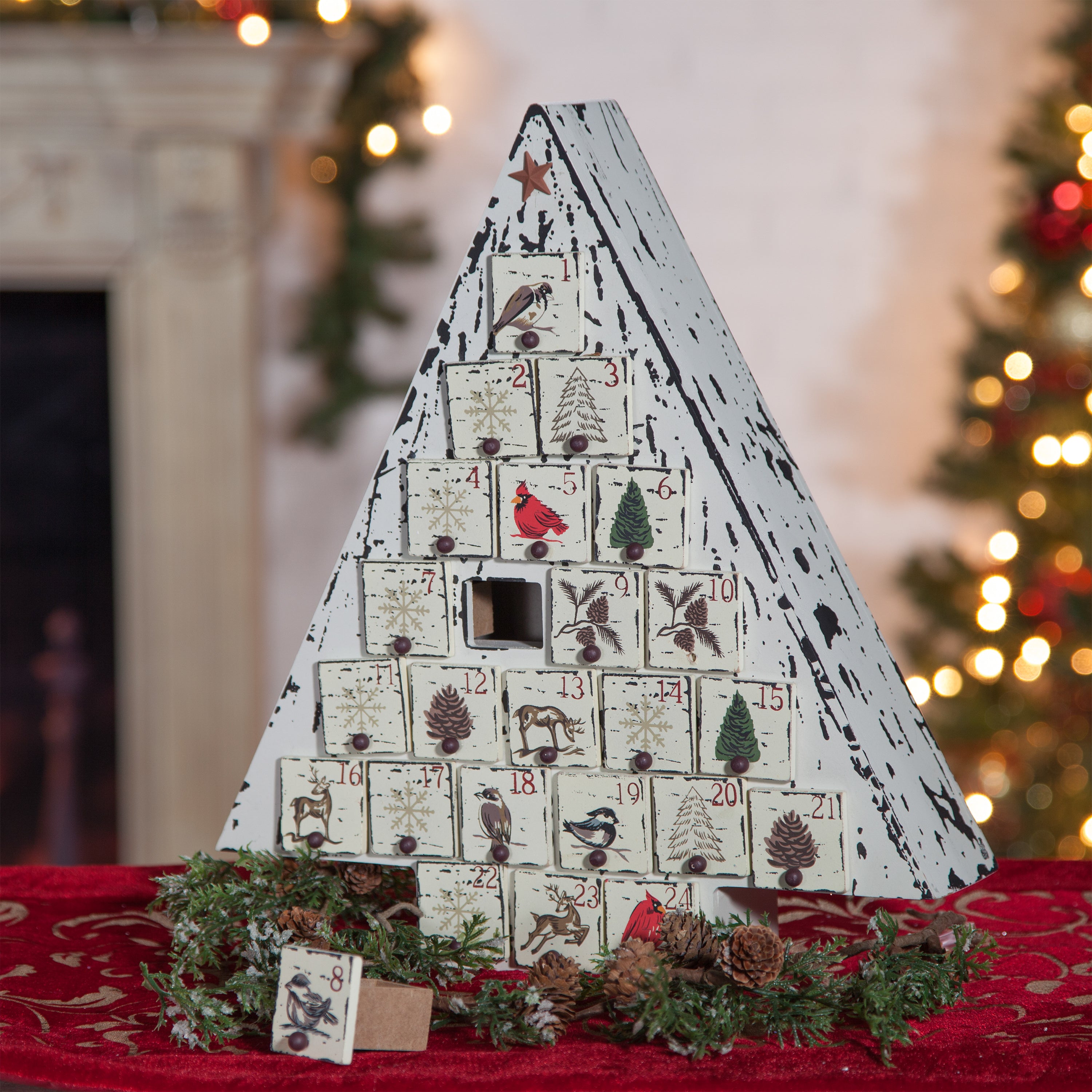 Shabby Chic Wooden Vintage Christmas Tree Advent Calendar